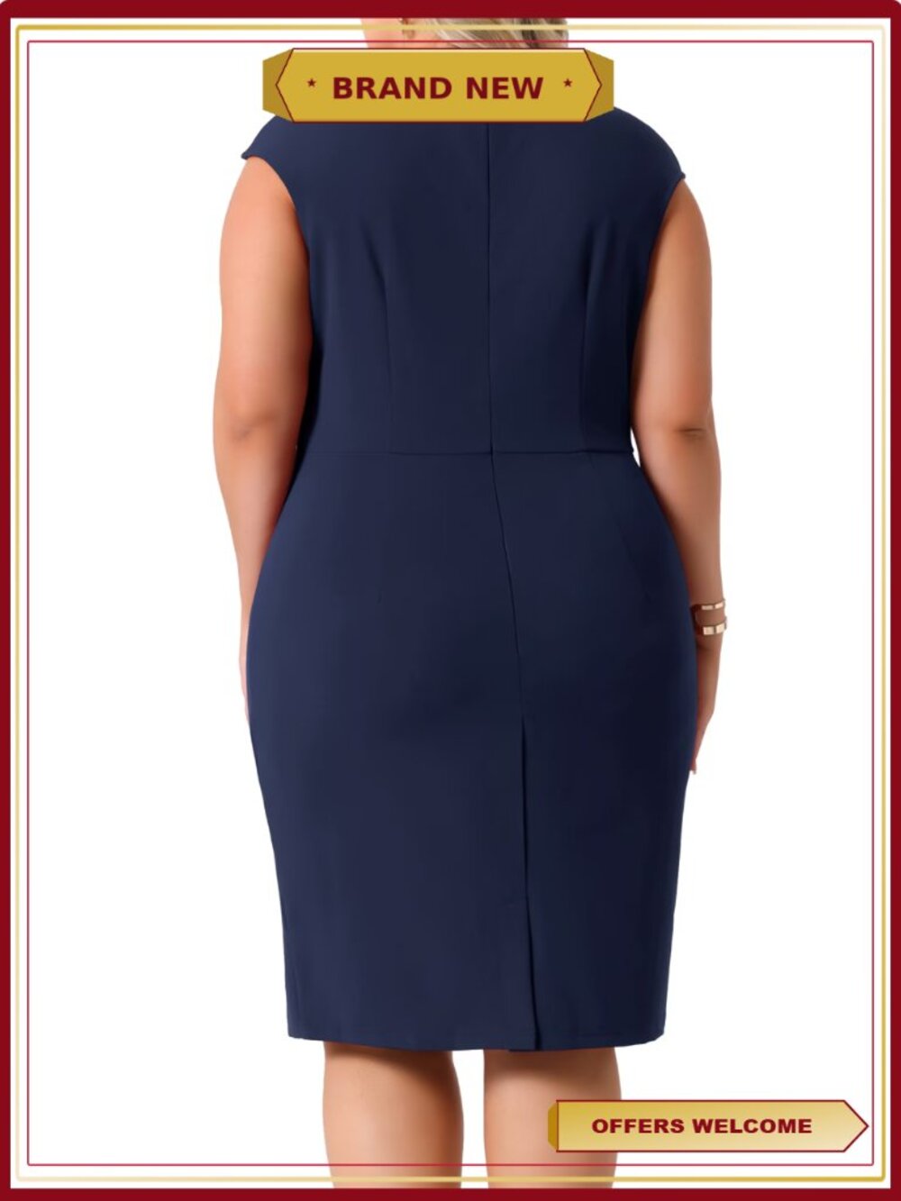 Plus Size Sheath Dress Notched Neck Sleeveless Work Event - Picture 3 of 5